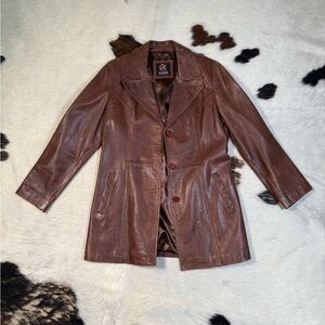 Vintage brown leather blazer jacket soft fitted 90s size  M